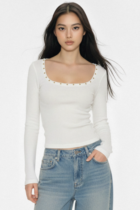 Retro Rivet Knit Top