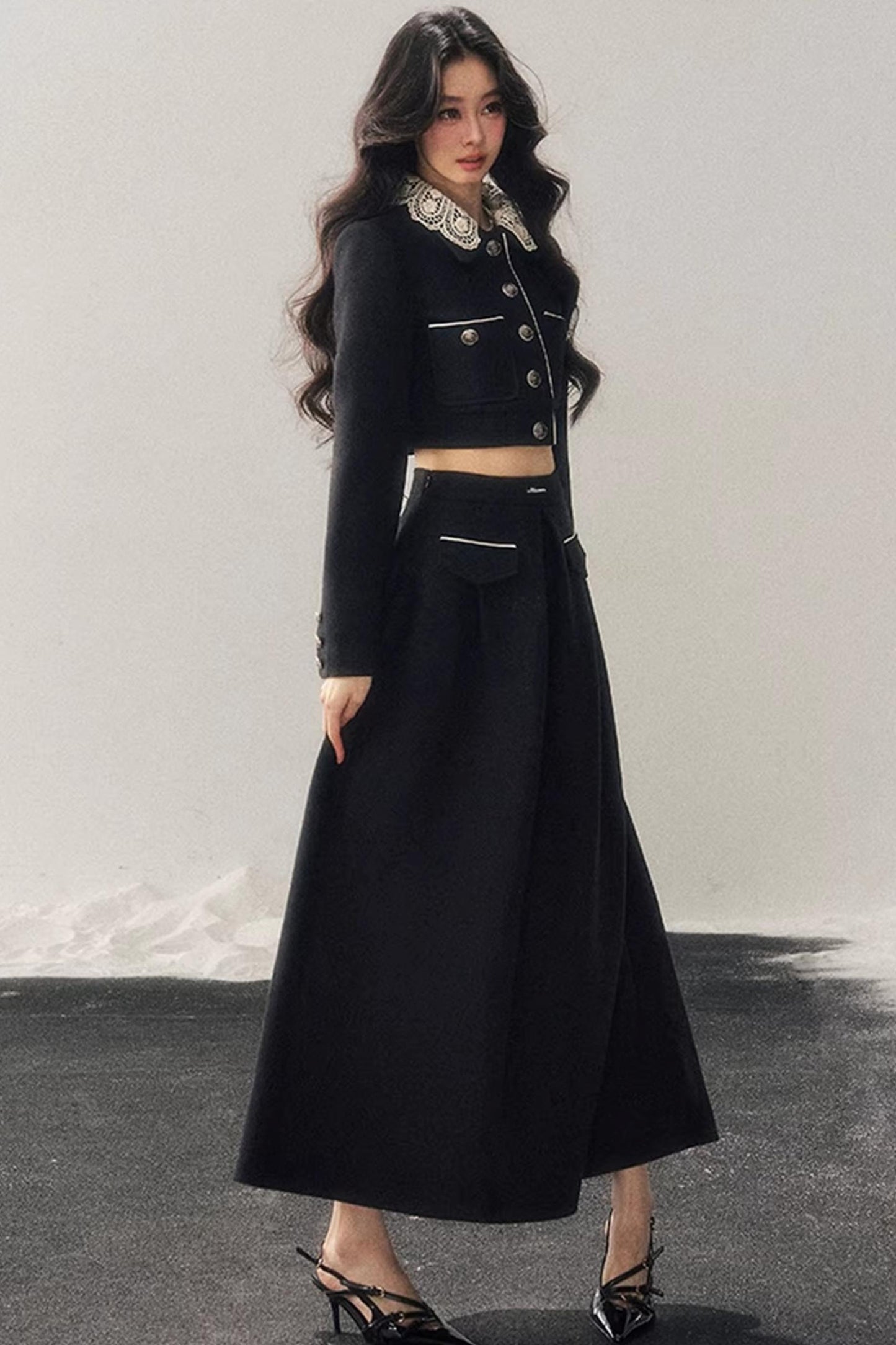 Whisper Lace Winter Suit Skirt Set-Up