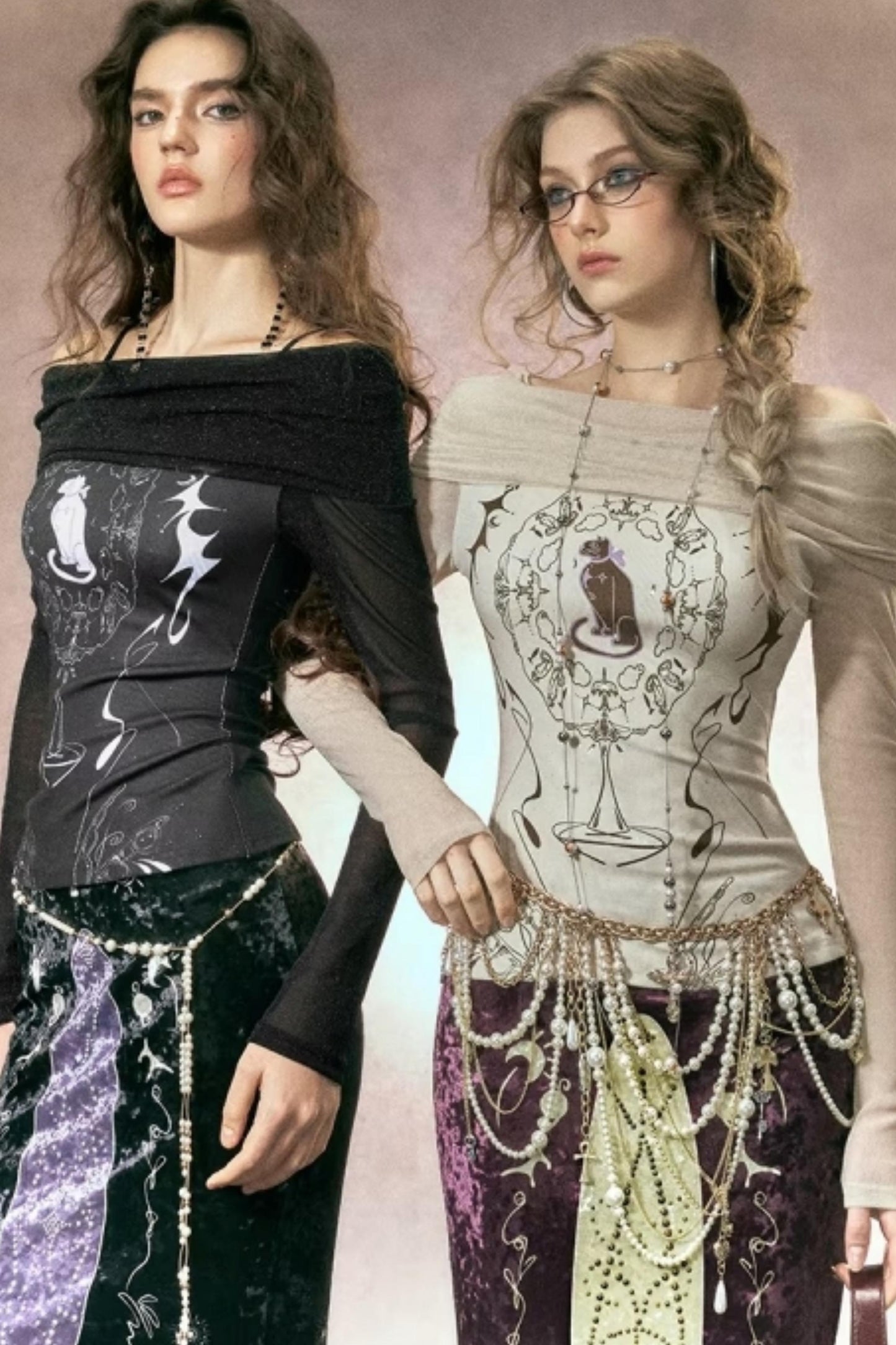 Hand-Painted Velvet Fishtail Skirt