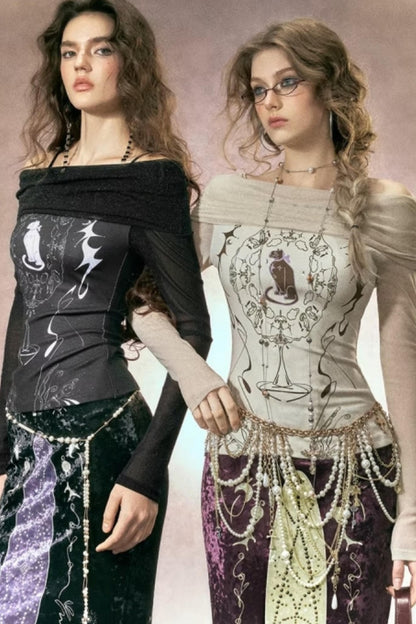 Hand-Painted Velvet Fishtail Skirt