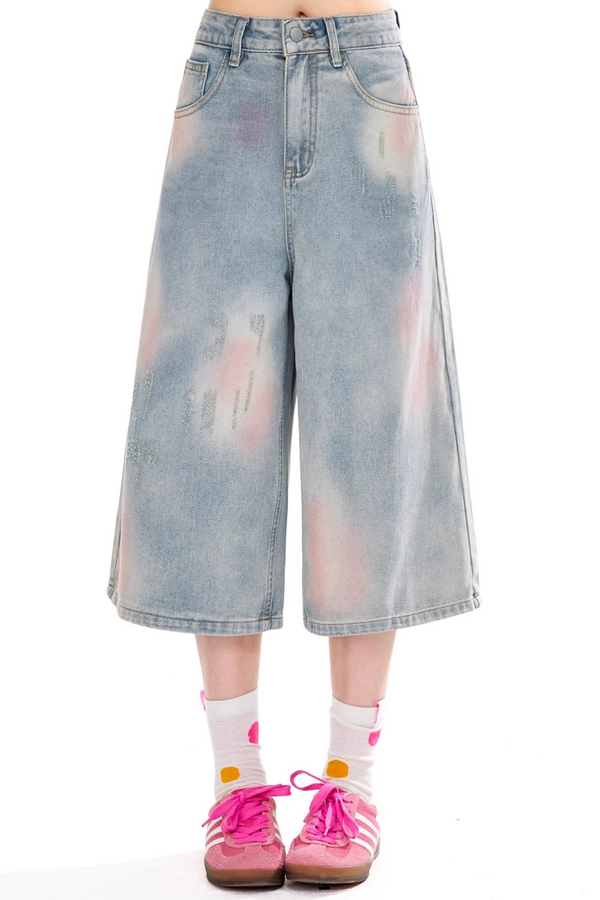 Retro Gradient Denim Shorts