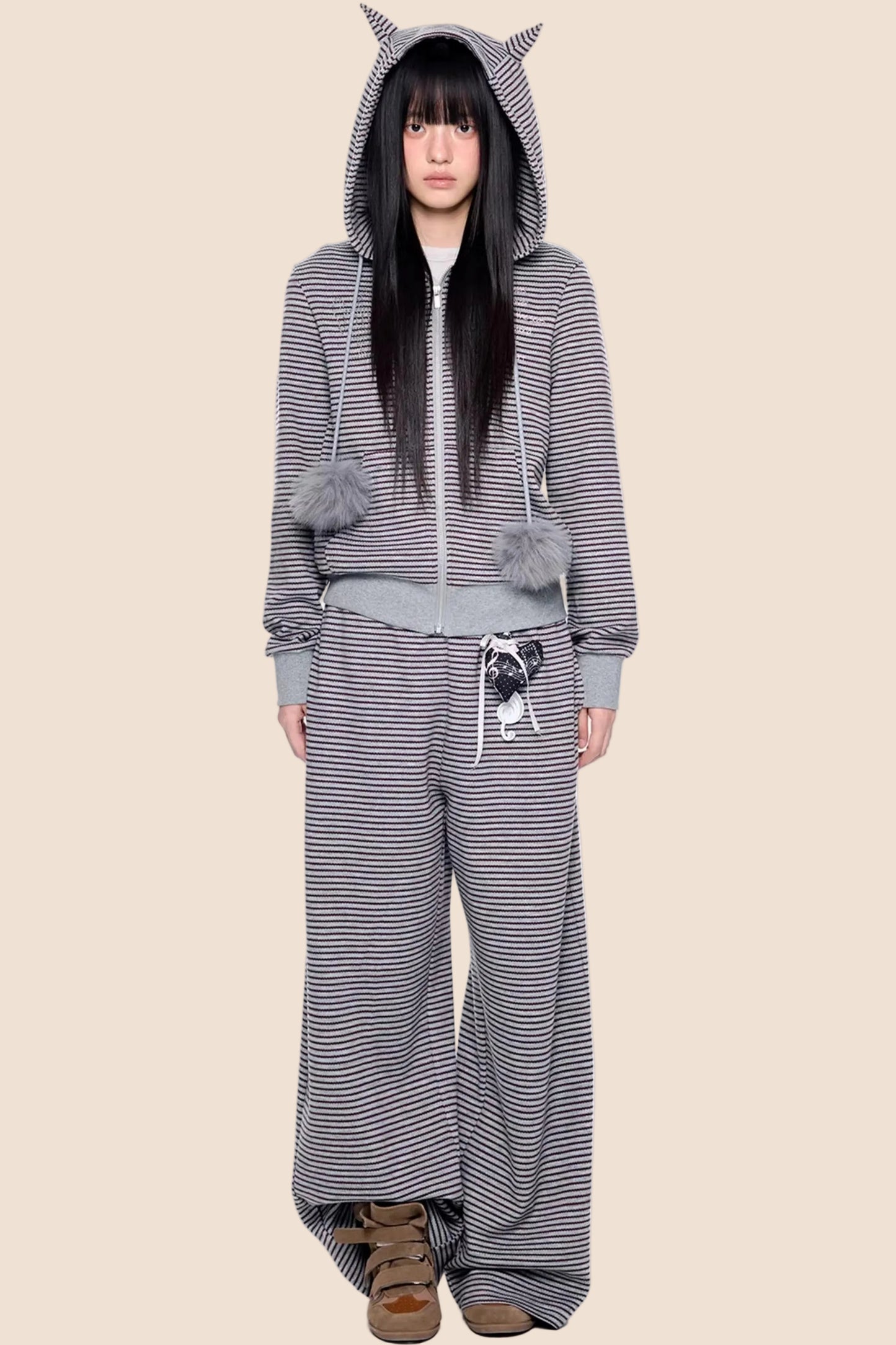 Little Devil Striped Hooded Jacket Set-Up