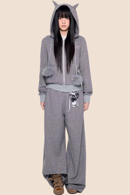 Little Devil Striped Hooded Jacket Set-Up