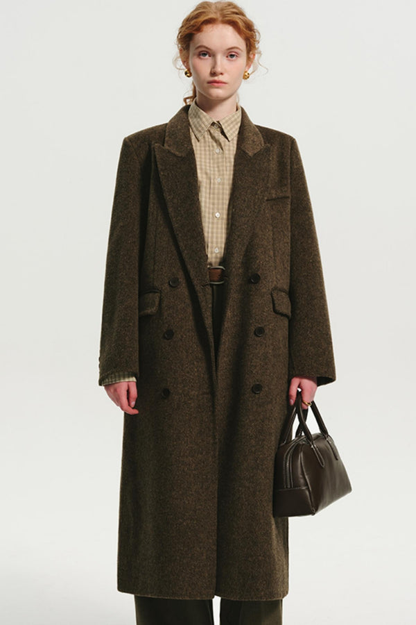 빈티지 헤링본 울 미디 코트 