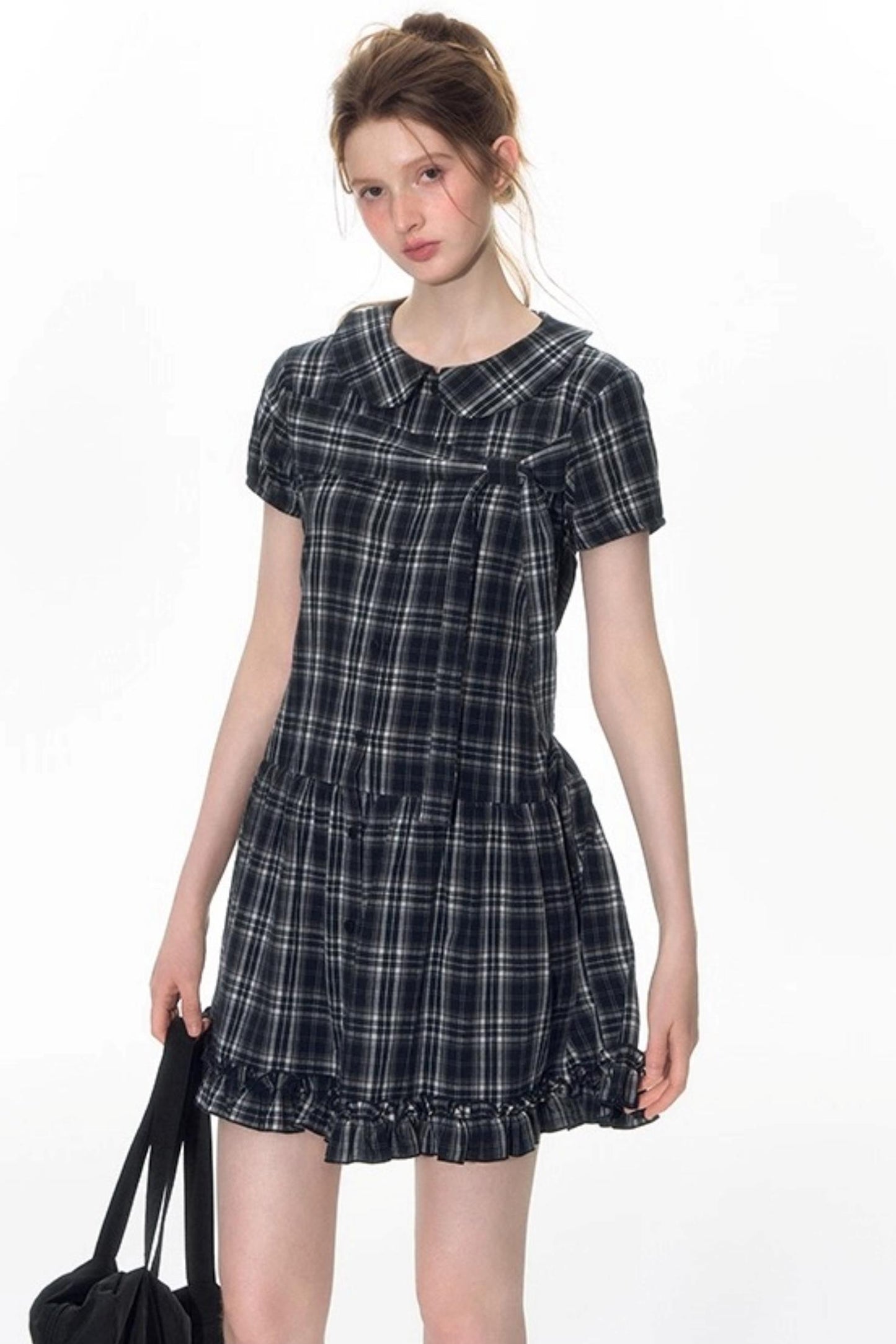 Original Lace-up Plaid Dress