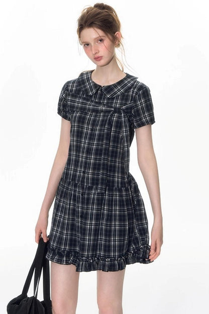 Original Lace-up Plaid Dress