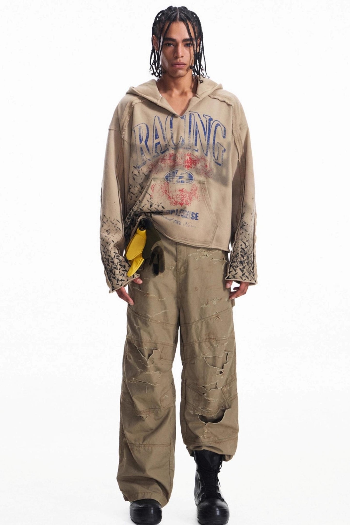 Vintage Racing Print Hooded Sweatshirt