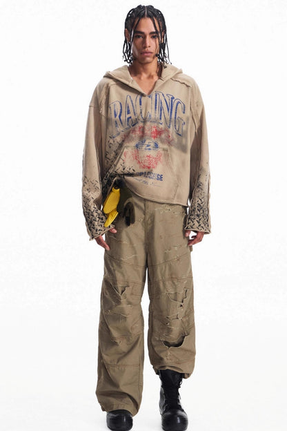 Vintage Racing Print Hooded Sweatshirt