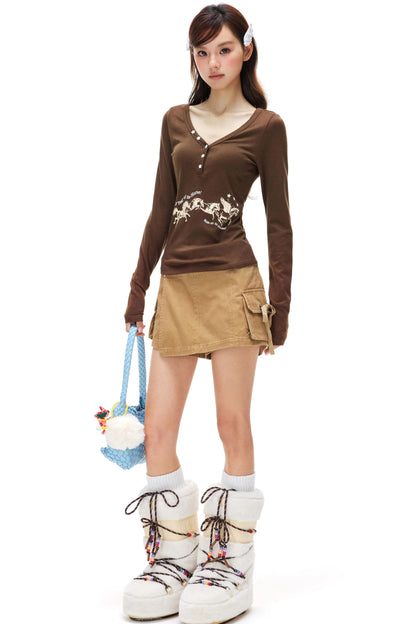 Star Shell Button Knitted Top