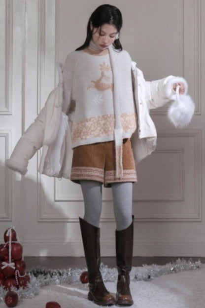 Snow Deer Faux Mink Sweater Scarf Set