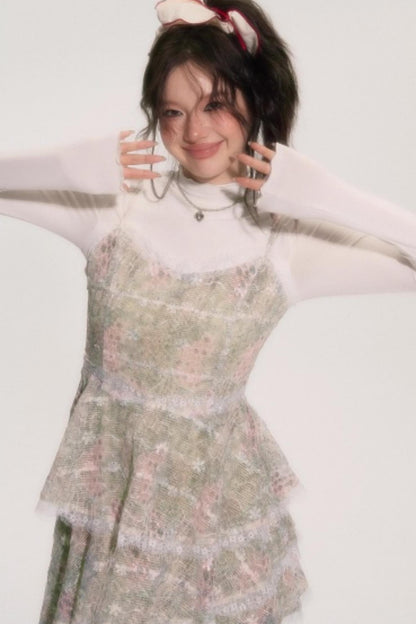 Embroidered Lace Ruffle Dress