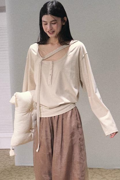 Twilight & Autumn Long-Sleeved Cinched Waist Knit Top