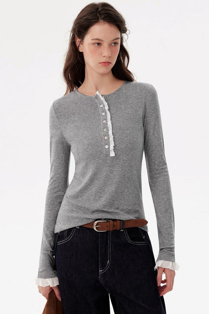 Ruffled Tencel Knit Base Layer Top