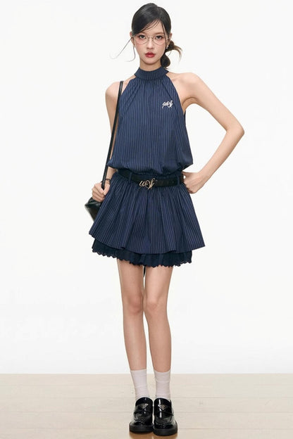 Blue Plaid Halter Dress