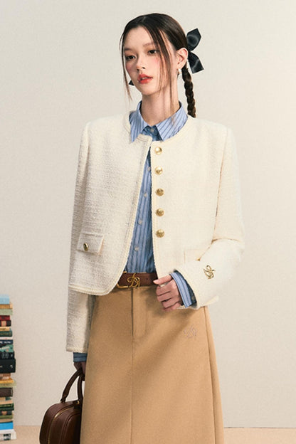 French Retro Round Neck Crop Jacket