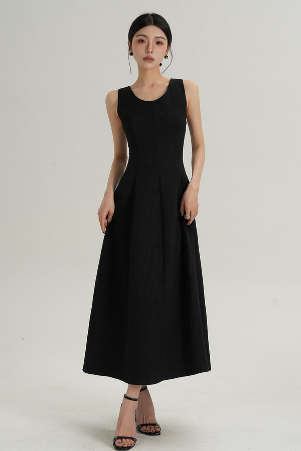 Black Waist-Defined Summer Dress
