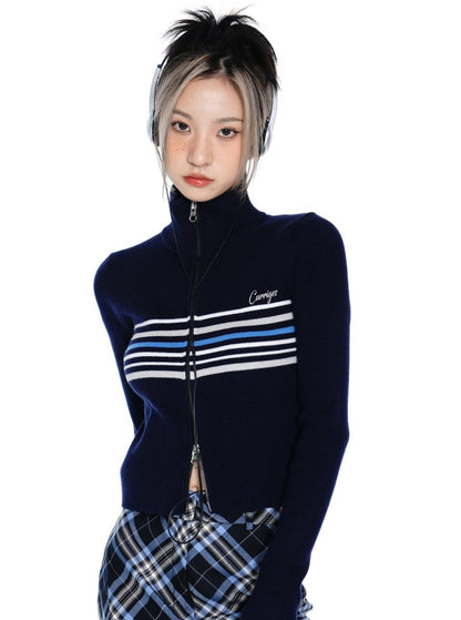 Slim Double Zipper Sweater Coat