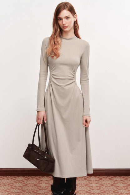Shirred Slim Warm Long Dress