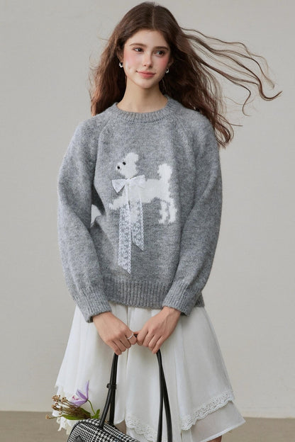 Crew Neck Puppy Design Knitwear
