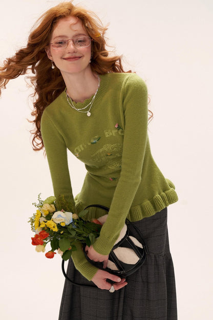 Flower Embroidery Round Neck Sweater
