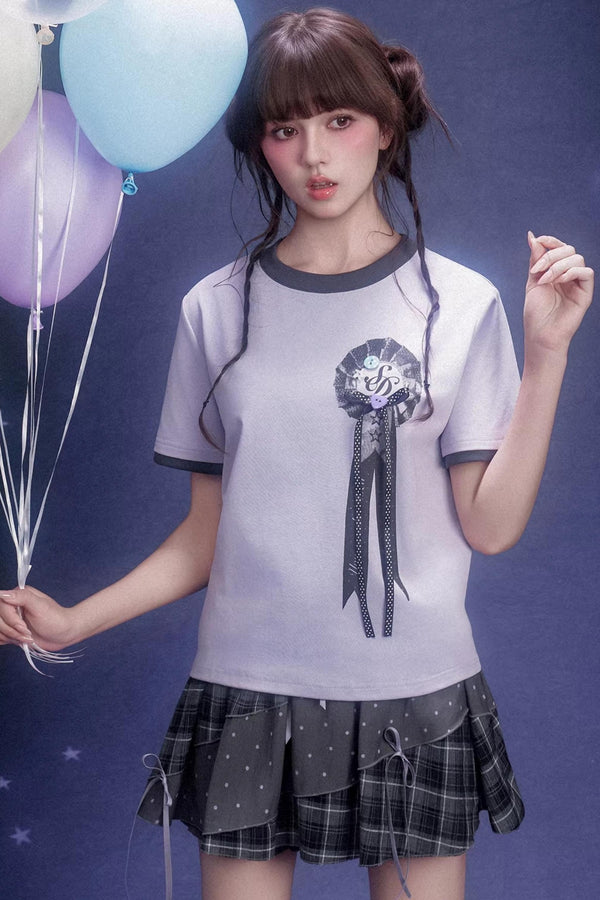 Light Purple Floral Ribbon Blouse