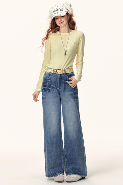 Rhinestone Washed Flared Pants