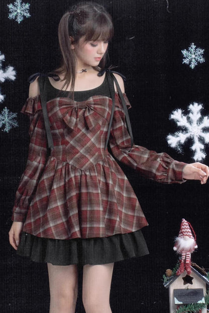 Red and Brown Plaid Dress