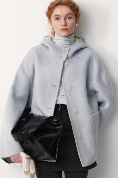 Oxygen Blue Wool Hooded Coat