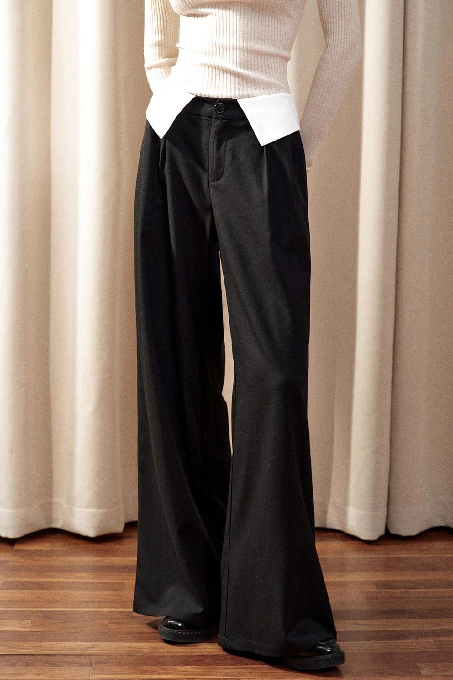 Gray Wide-Leg Suit Pants