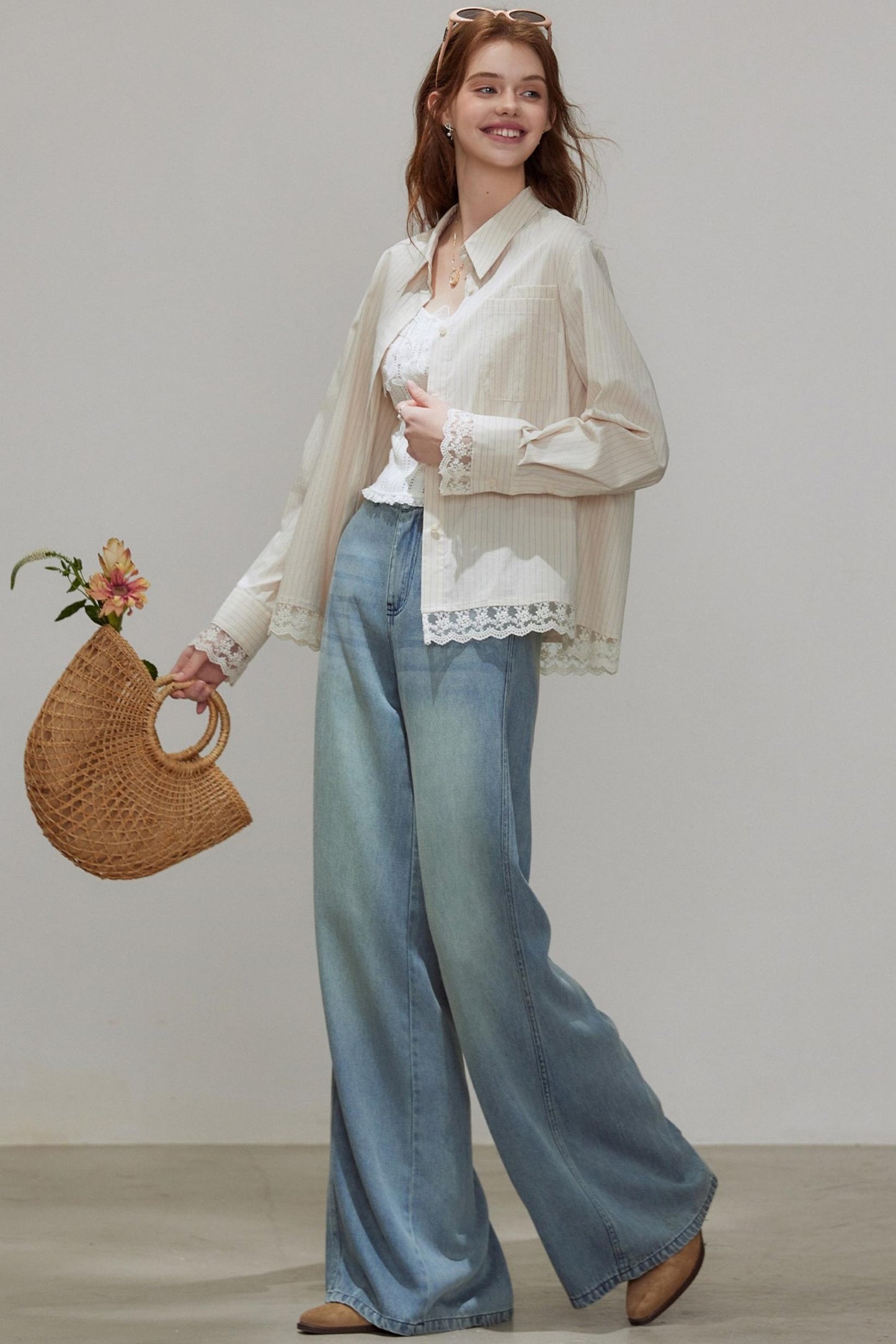 Striped Lace Sleeve Top