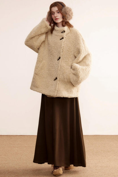 Stand-Up Collar Faux Shearling Coat