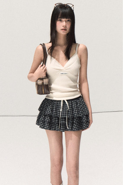 Shrine Plaid Woolen Cake A-Line Skirt