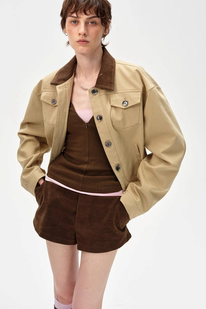 Color-Blocking Lapel Cargo Jacket