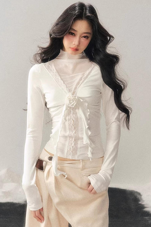 하이넥 레이스 겨울 탑