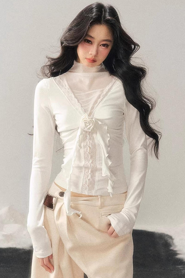 High-Neck Lace Winter Top