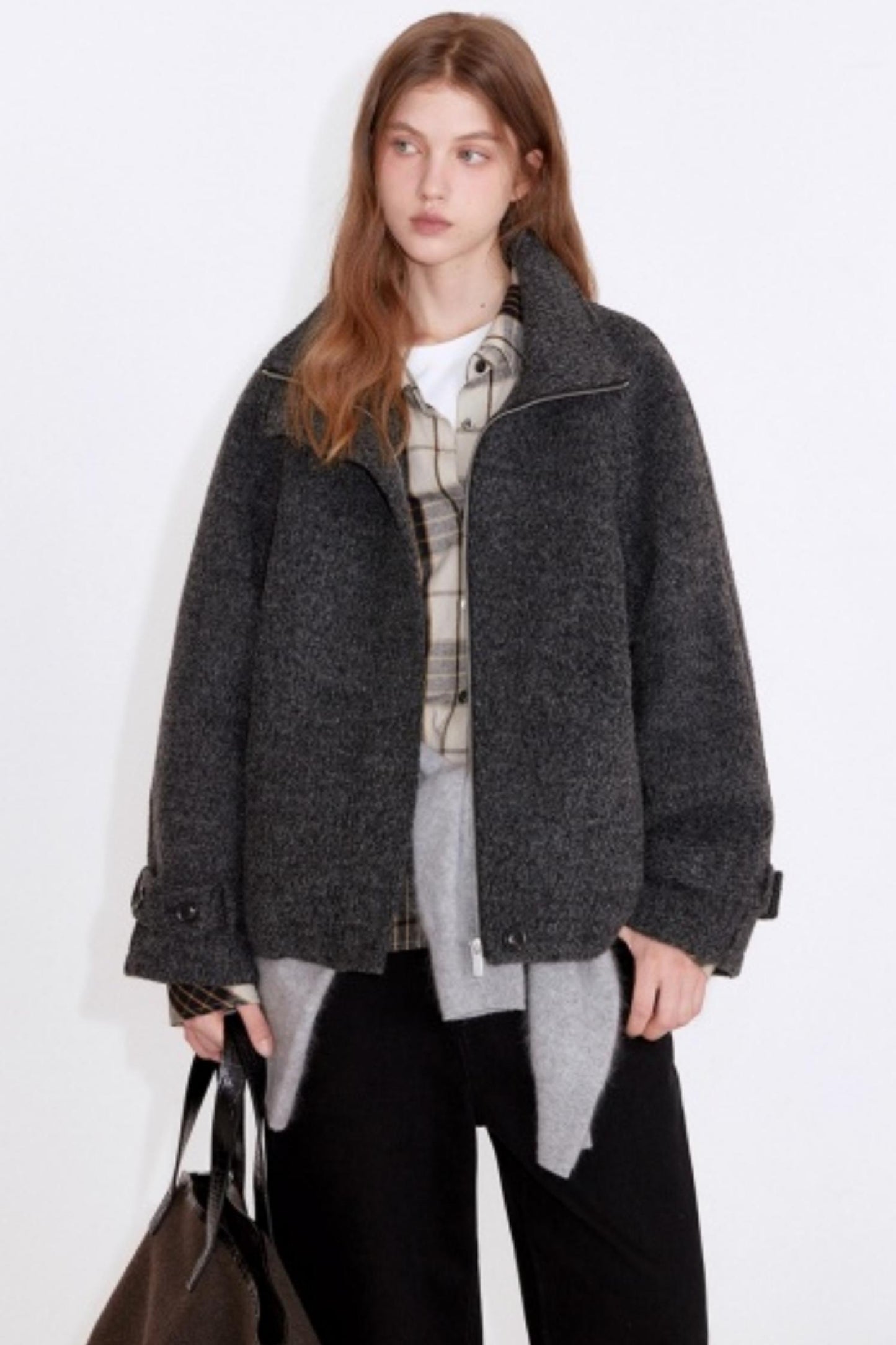 Deep Floral Gray Wool Coat