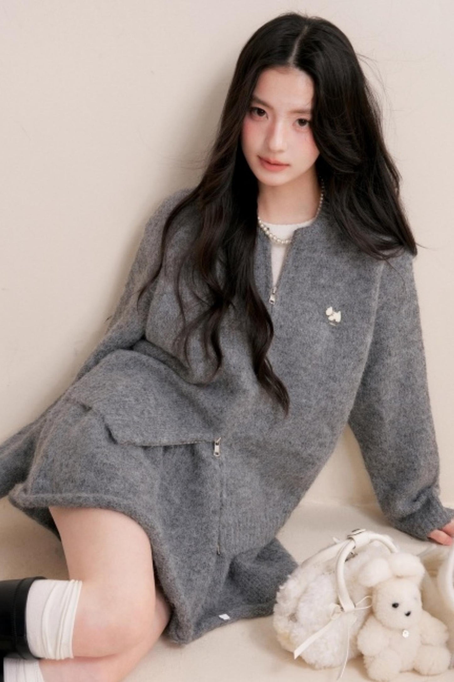 Winter Gray Knitted Cardigan Set-Up