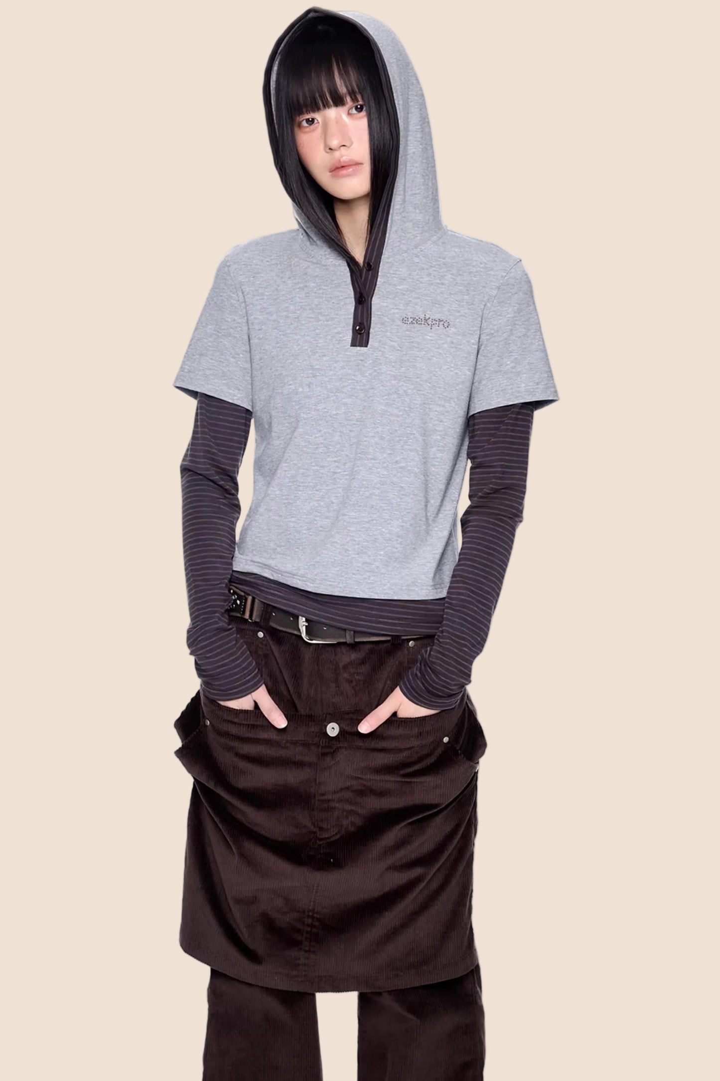 Striped Color-Block Henry Collar Top