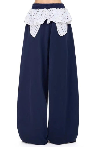 만화 자수 와이드 레그 팬츠