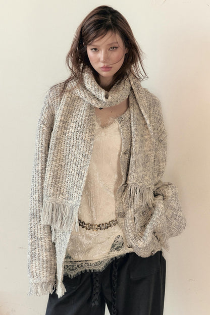 Knitted Cardigan with Scarf Set-UP