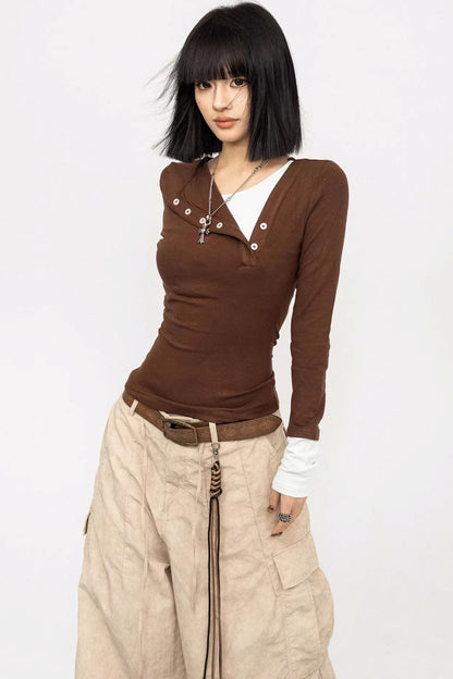 Haut deux pièces à faux empiècements de couleur