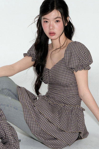 Nap Check Beveled V-Neck Cinched Waist Dress