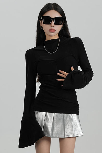 SRYSAME's design is slim, pleated, flared, long-sleeved, T-shirt, underneath, and top, a new autumn women's wear