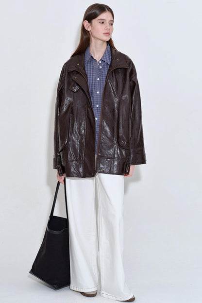 Cool Three-dimensional Oil Wax Leather Jacket