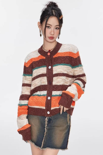 Melard Striped Knit Cardigan Top