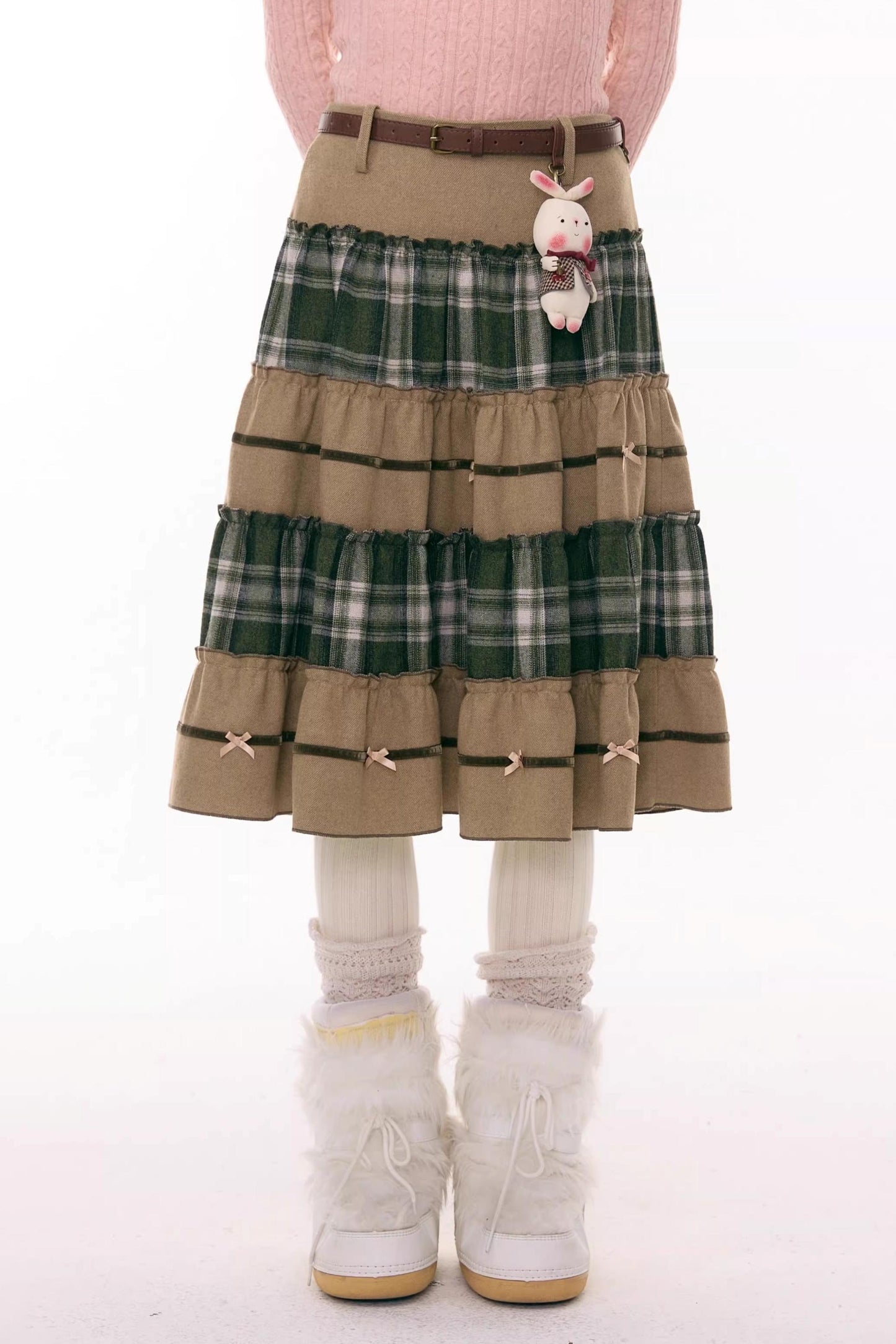 Patchwork Plaid Mid-Length Skirt
