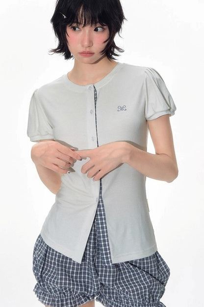 Original Slim Short Sleeve  Plaid Panelled Skirt Set-Up