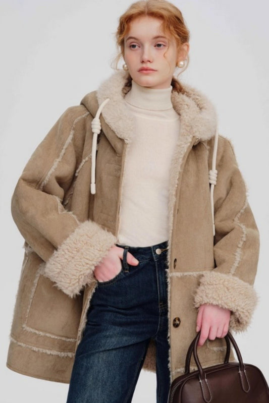 Hooded Suede Wool Jacket