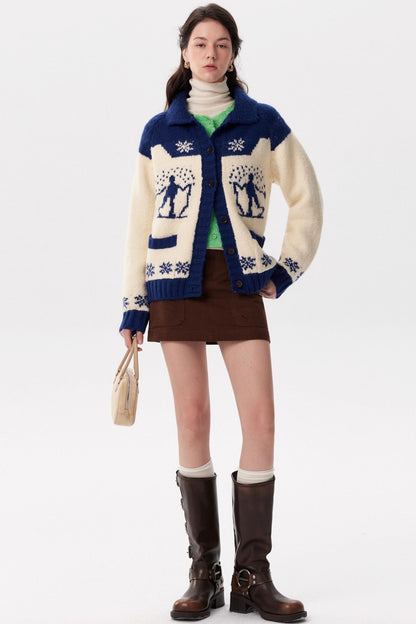 Contrast Retro Fair Island Knitted Cardigan