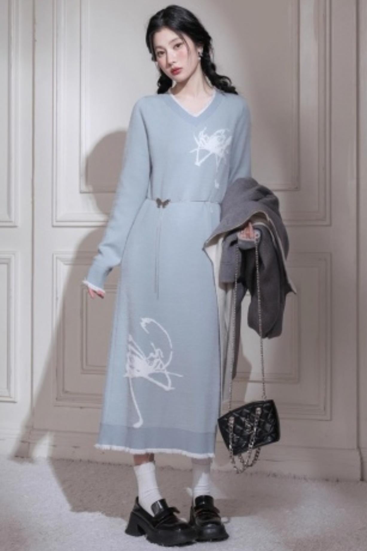 Butterfly Pattern Woolen Dress